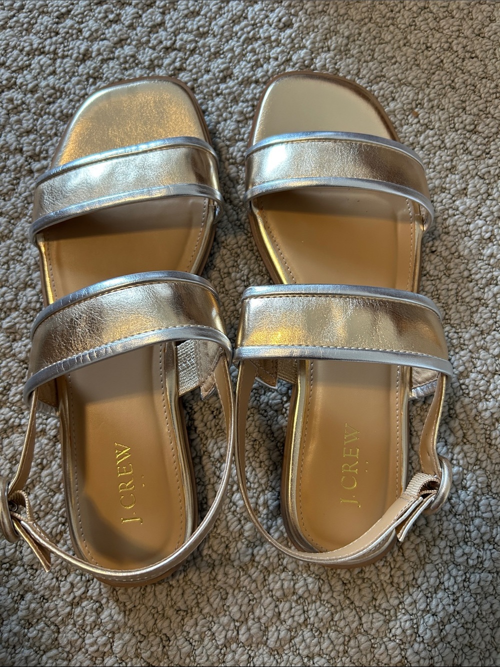 J. Crew Metallic Silver Double-Strap Slide Sandals